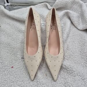NEW AGL Lenor white leather stud kitten heels Women's Size 38.5 US 8.5